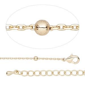 Chain 1pkg1 cable, 1mm / 2.5mm ball / lobster claw clasp, gold-finished brass 18 inch