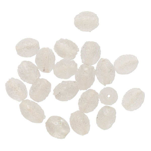 Bead, lampworked glass, transparent clear, 10x7mm-11x8mm textured oval. Sold per pkg of 20. image number 0