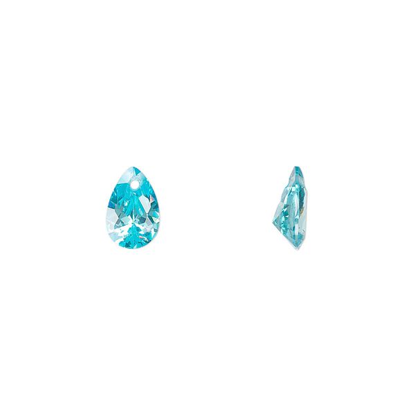 Drop, cubic zirconia, aqua blue, 9x6mm hand-faceted teardrop, Mohs hardness 8-1/2. Sold per pkg of 2. image number 0