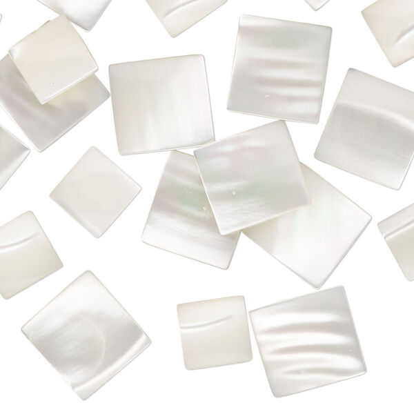 Cabochon, mother-of-pearl shell (bleached), 7mm-11mm non-calibrated square, Mohs hardness 3-1/2. Sold per pkg of 20. image number 0