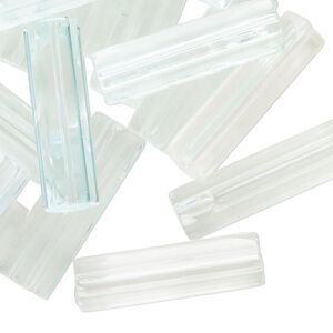 Bead, pressed glass, transparent pale blue, 25x8mm-26x9mm pentagon tube. Sold per pkg of 25.