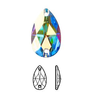 Sew-on 36pk crystal AB foil back, Swarovski® 23x13.8mm pear 3230
