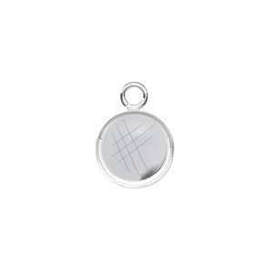 Drop, fine silver, 12mm round bezel cup setting with open loop. Sold per pkg of 4.