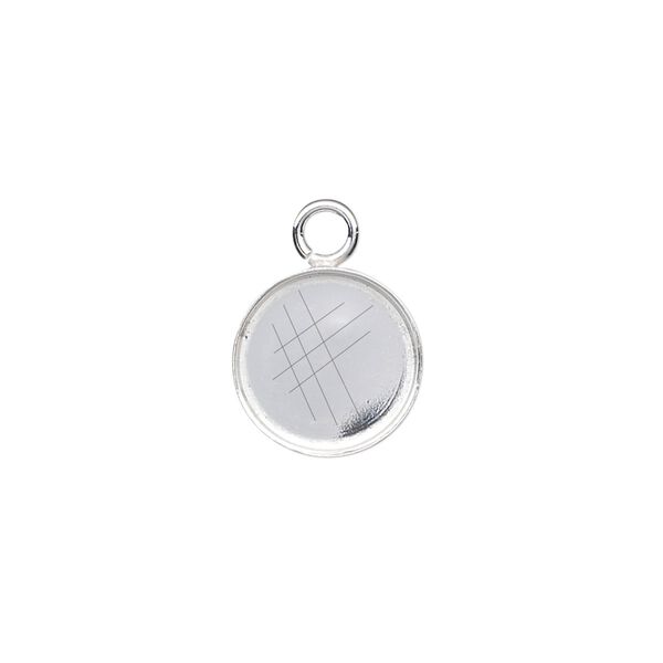 Drop, fine silver, 12mm round bezel cup setting with open loop. Sold per pkg of 4. image number 0