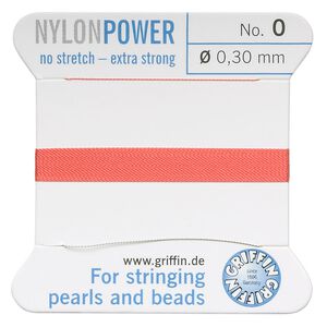 Thread, Griffin, nylon, coral, size #0. Sold per 2-meter card (approximately 78 inches).