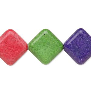 Bead, "howlite" (imitation) resin. mixed colors, 17-18mm rounded flat diamond. Sold per 15-inch strand.