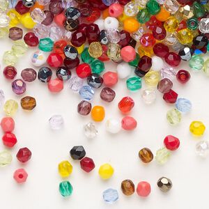 Bead mix Czech fire-polished glass 1pk 3mm faceted round, opaque to transparent mixed colors, 1 ounce