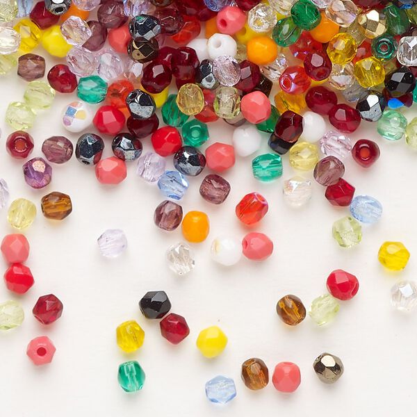 Bead mix Czech fire-polished glass 1pk 3mm faceted round, opaque to transparent mixed colors, 1 ounce image number 0