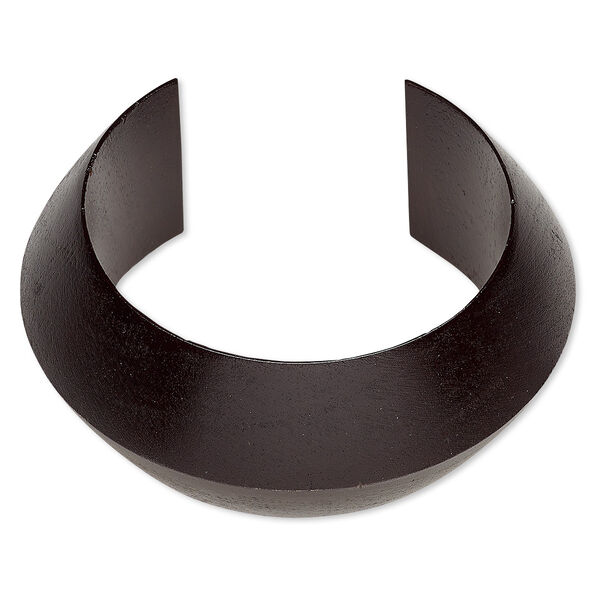 Bracelet, cuff, wood (dyed / waxed), dark brown, 35mm wide hand-carved peaked band, 8 inches. Sold individually. image number 0