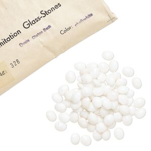 Embellishment, vintage glass, chalkwhite, 10x8mm faceted oval fancy stone. Sold per pkg of 144 (1 gross).