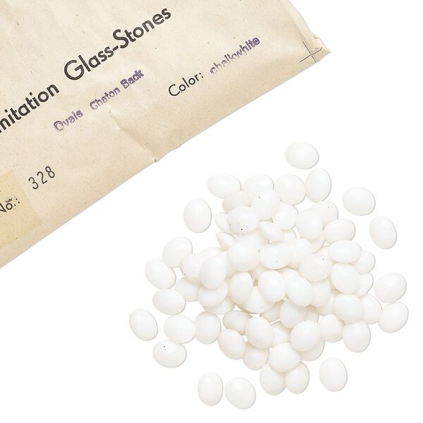 Embellishment, vintage glass, chalkwhite, 10x8mm faceted oval fancy stone. Sold per pkg of 144 (1 gross). image number 0