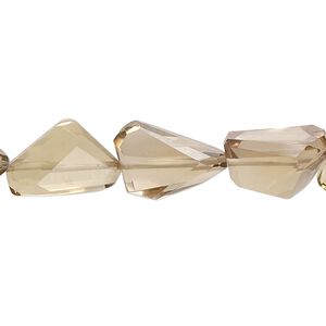 Champagne quartz 1pkg1, hand-cut faceted flat-sided freeform bead 14 inch 12x8mm-18x10mm