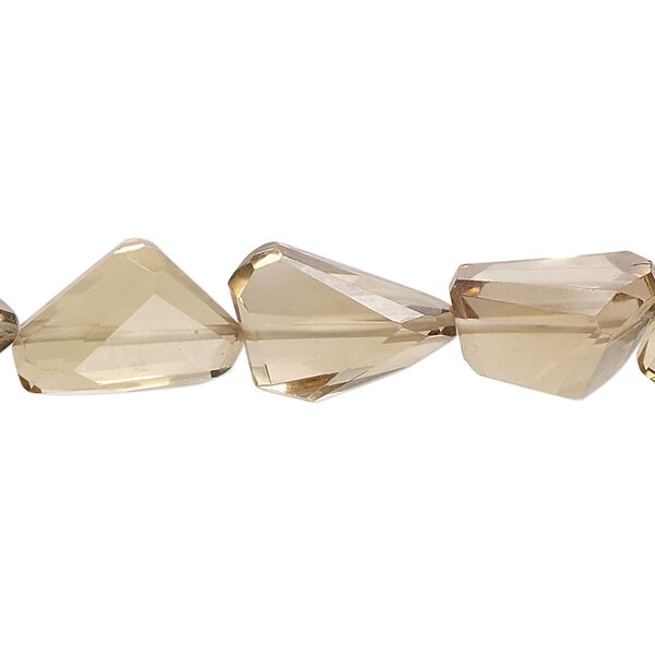Champagne quartz 1pkg1, hand-cut faceted flat-sided freeform bead 14 inch 12x8mm-18x10mm image number 0