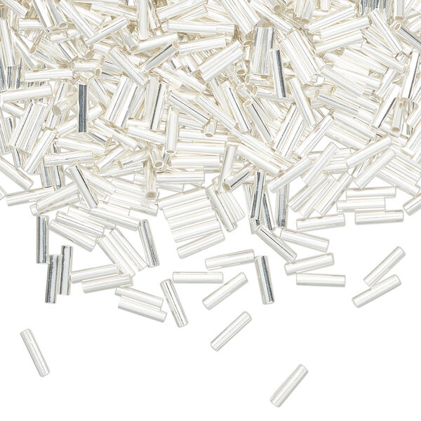 Bead, silver-plated brass, 5x1mm liquid straight tube. Sold per pkg of 10. image number 0