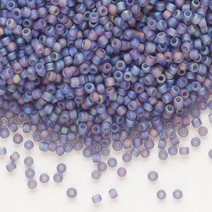 Seed bead, Dyna-Mites™, glass, pkg/1/2kg, #11 round, translucent frosted rainbow purple, (11FAB 11/0 RR).