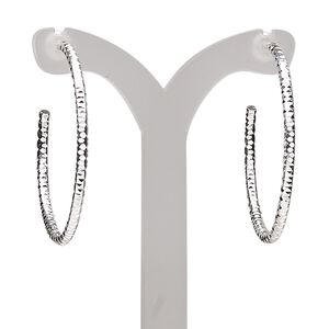 Earring hoop 1pkg2 silver-plated, 32mm textured, brass 1 pair