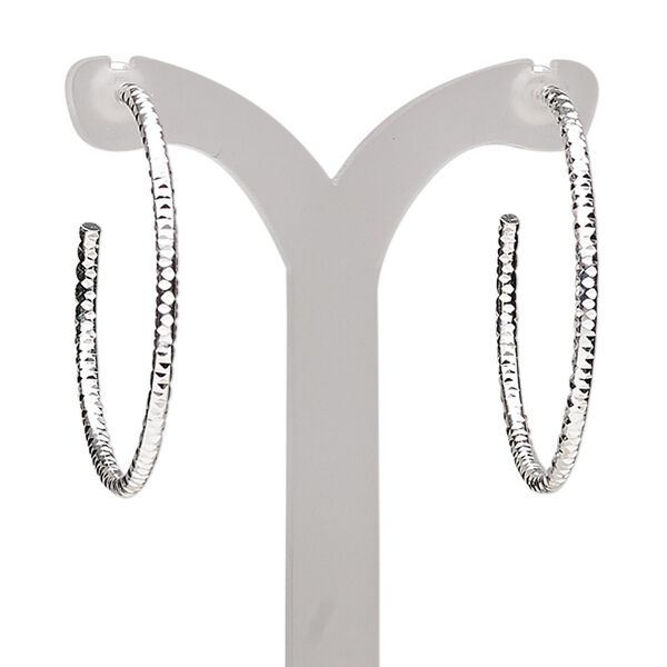 Earring hoop 1pkg2 silver-plated, 32mm textured, brass 1 pair image number 0