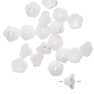 Bead, Preciosa, Czech pressed glass, opaque alabaster AB, 7x4.5mm flower. Sold per pkg of 20.