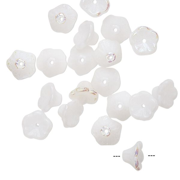 Bead, Preciosa, Czech pressed glass, opaque alabaster AB, 7x4.5mm flower. Sold per pkg of 20. image number 0