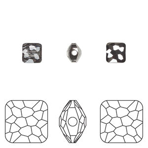 Bead 1pkg4 crystal silver night, Crystal Passions® 6mm puffed square 5035
