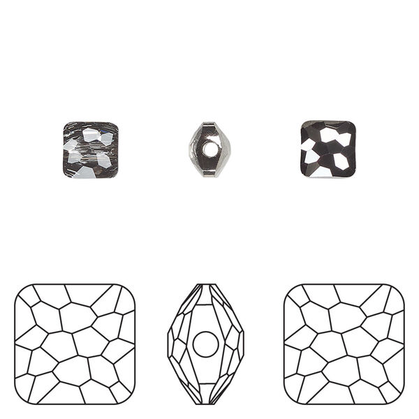 Bead 1pkg4 crystal silver night, Crystal Passions® 6mm puffed square 5035 image number 0