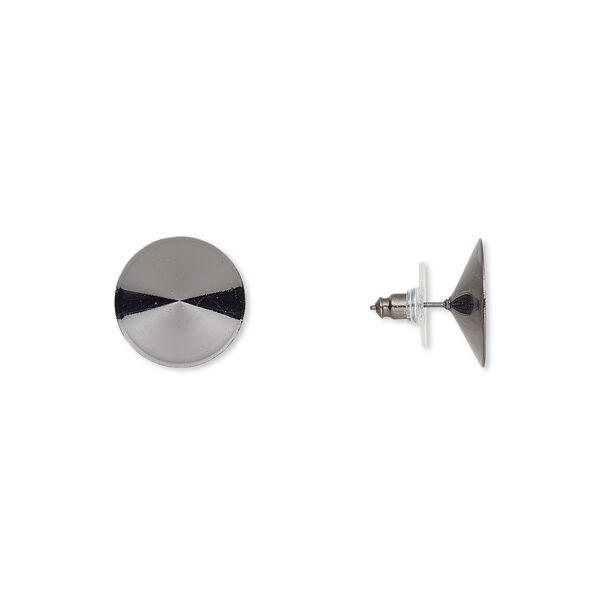 Earstud, Almost Instant Jewelry®, plastic with gunmetal-finished brass and steel, 18.5mm round with 18mm rivoli setting. Sold per pkg of 5 pairs. image number 0