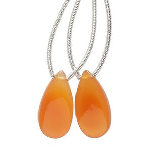 Carnelian 1pkg2, hand-cut top-drilled puffed teardrop bead 20x10mm