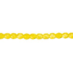 Bead, Czech fire-polished glass, transparent yellow, 4mm faceted round. Sold per 15-1/2" to 16" strand, approximately 100 beads.