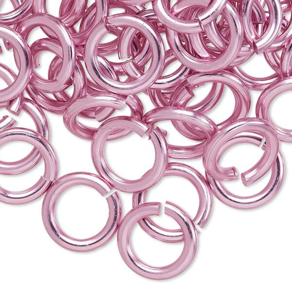 Jump ring, anodized aluminum, pink, 12mm round, 7.9mm inside diameter, 12 gauge. Sold per pkg of 100. image number 0