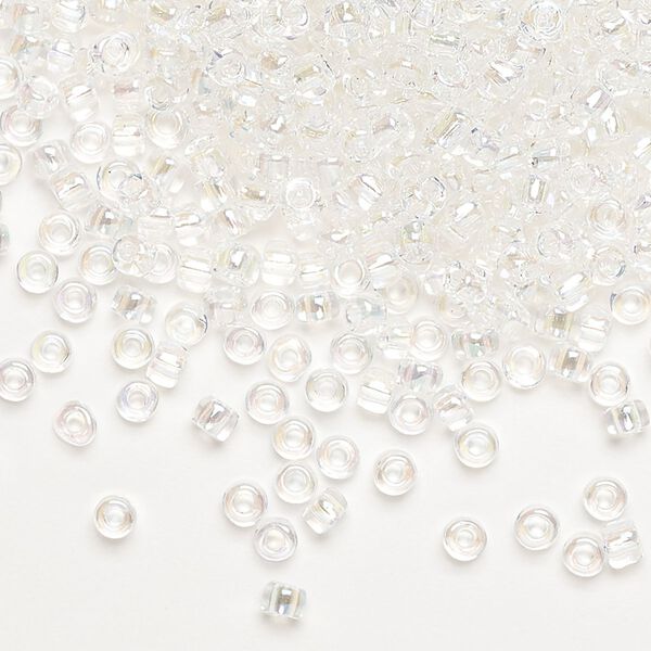Seed bead, Dyna-Mites™, glass, transparent rainbow clear, #8 round. Sold per 40-gram pkg. image number 0