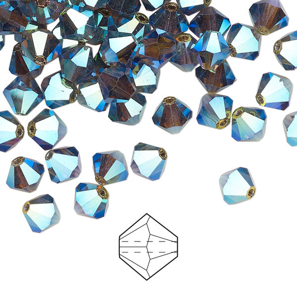 Bead 24pk black diamond AB 2X, Preciosa Czech crystal 6mm bicone image number 0