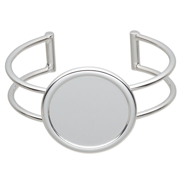 Bracelet, Almost Instant Jewelry®, cuff, silver-plated brass and "pewter" (zinc-based alloy), 65x36mm with 30mm round setting, adjustable. Sold individually. image number 0