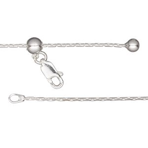 Chain 1pkg1 sterling silver cable, 1mm long flat / lobster claw clasp, Gossamer™ adjustable 16-24 inch