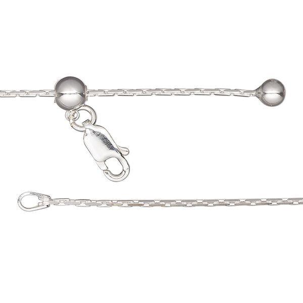 Chain, Gossamer™, sterling silver and silicone, 1mm elongated flat cable with 4mm ball and 5mm adjustable slider bead, adjustable from 16 to 24 inches with lobster claw clasp. Sold individually. image number 0