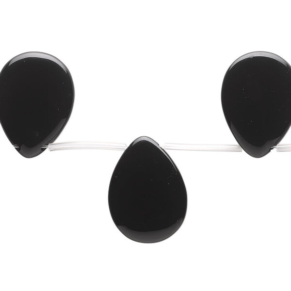 Bead, black onyx (dyed), 30x22mm teardrop, B grade, Mohs hardness 6-1/2 to 7. Sold per pkg of 7. image number 0