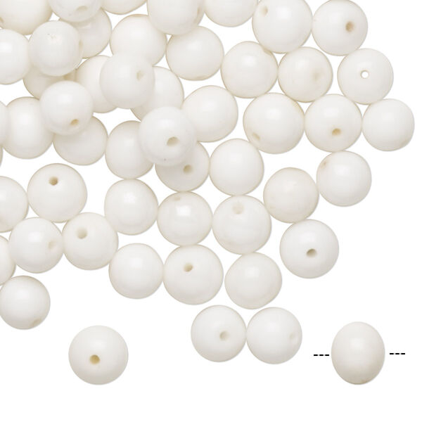 Bead, glass, opaque white, 5-6mm round with 0.7mm hole. Sold per pkg of 100. image number 0