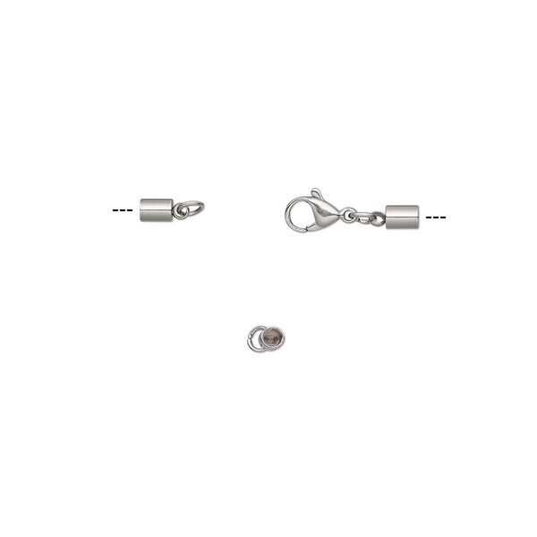 Clasp, lobster claw, stainless steel, 32x7.5mm with 12x7.5mm and 5x4mm cord ends, 2.5mm inside diameter. Sold individually. image number 0