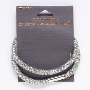 Bracelet, wrap, acrylic and silver-finished "pewter" (zinc-based alloy), clear, 6mm wide with mesh and magnetic clasp, 16 inches. Sold individually.