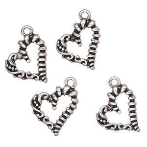 Charm, antique silver-finished "pewter" (zinc-based alloy), 17x14mm open Chantilly heart. Sold per pkg of 4.