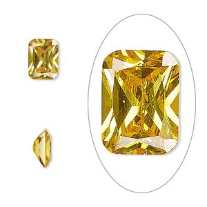 Gem, cubic zirconia, topaz gold, 8x6mm faceted emerald-cut, Mohs hardness 8-1/2. Sold per pkg of 2.