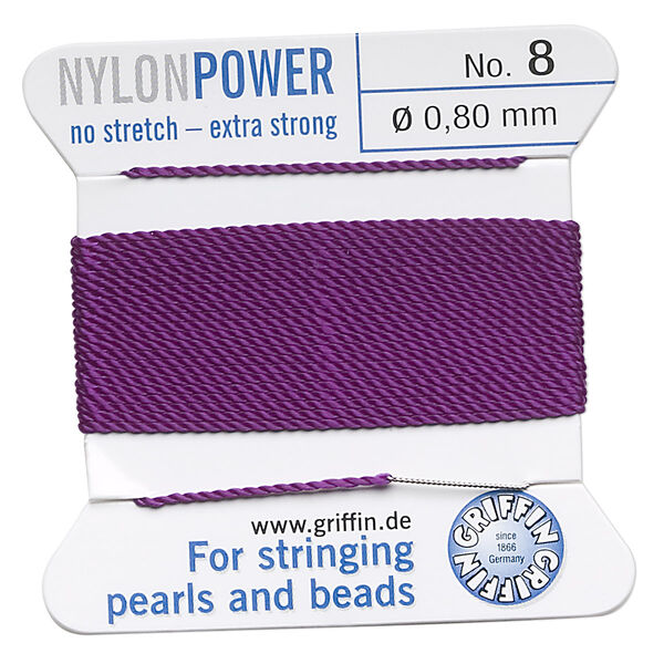 Thread, Griffin, nylon, amethyst purple, size #8. Sold per 2-meter card (approximately 78 inches). image number 0
