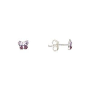 Earstud sterling silver / Preciosa crystal 1pkg2, 5.5x4.5mm butterfly / earnuts included, Create Compliments® purple / light purple 1 pair