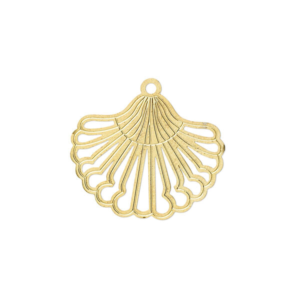 Drop, Lazer Lace™, gold-finished brass, 22x18mm fancy fan. Sold per pkg of 30. image number 0