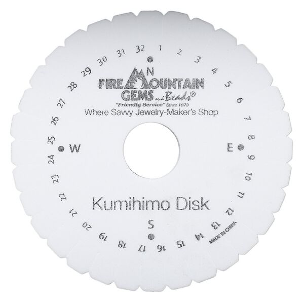 Kumihimo disk, EVA foam, white and black, 4-1/4 inch single-sided round with 22mm inside hole and 32 slots, 3/8 inch thick. Sold individually. image number 0