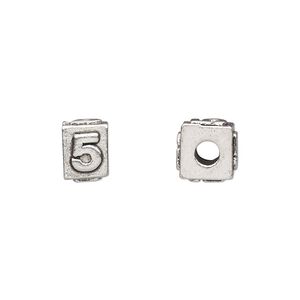 Bead, antiqued pewter (tin-based alloy), 8x6mm rectangle with number "5." Sold per pkg of 4.