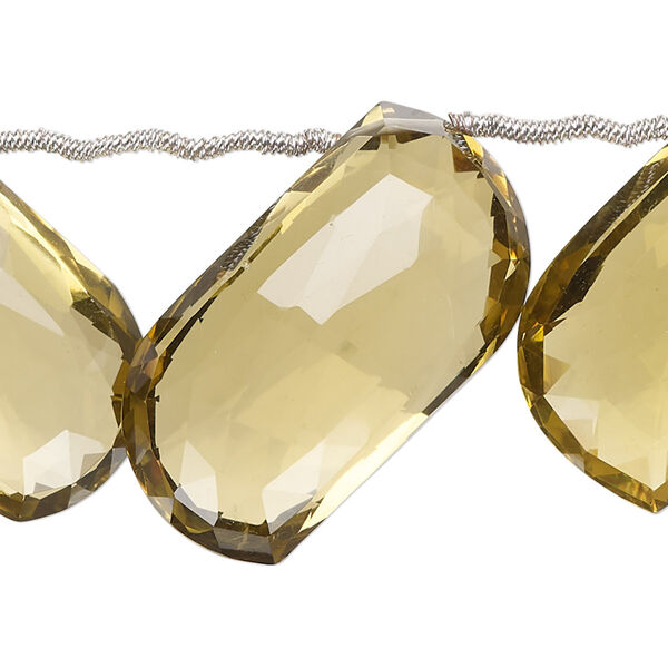Bead, golden quartz (heated), 16x14mm-31x28mm hand-cut top-drilled faceted puffed curve, B+ grade, Mohs hardness 7. Sold per pkg of 7. image number 0