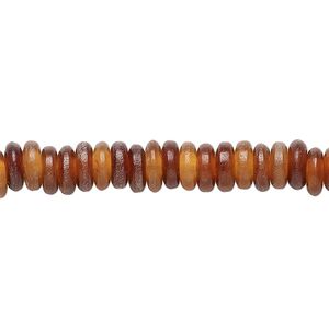 Bead, horn (dyed), amber yellow, 6x2mm hand-cut rondelle. Sold per 15-1/2" to 16" strand.