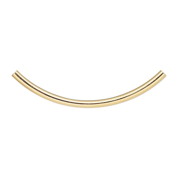 Bead, gold-plated brass, 38x2mm curved tube. Sold per pkg of 100. image number 0