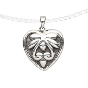 Pendant, antiqued fine silver, electroformed, 21x20.5mm single-sided heart. Sold individually.