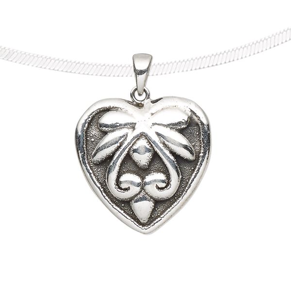 Pendant, antiqued fine silver, electroformed, 21x20.5mm single-sided heart. Sold individually. image number 0
